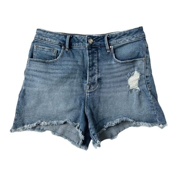 Good American Bombshell Distressed High Rise Cutoff Denim Shorts Size 8/29
